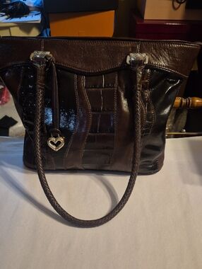 Brighton Patchwork Brown Leather Tote with Heart Charm
